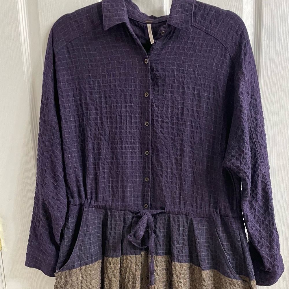 Free People Purple Stripe Checkered Midi Dress XS Boho